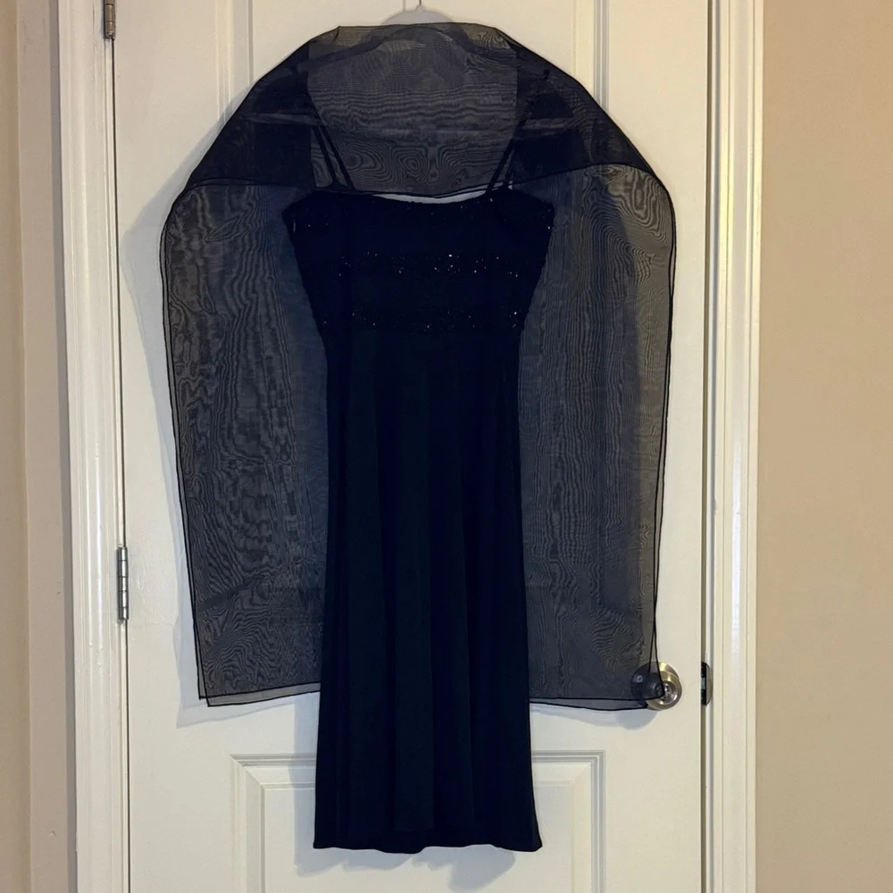 Elegant Black Dress with Sheer Overlay - Picture 7 of 7
